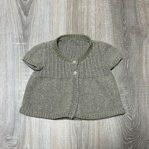 Green Knit Baby Cardigan with Flower Buttons